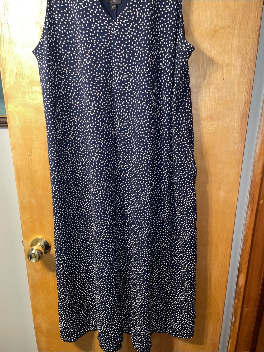 J. Jill Navy and White Polka Dot Sleeveless Midi Dress